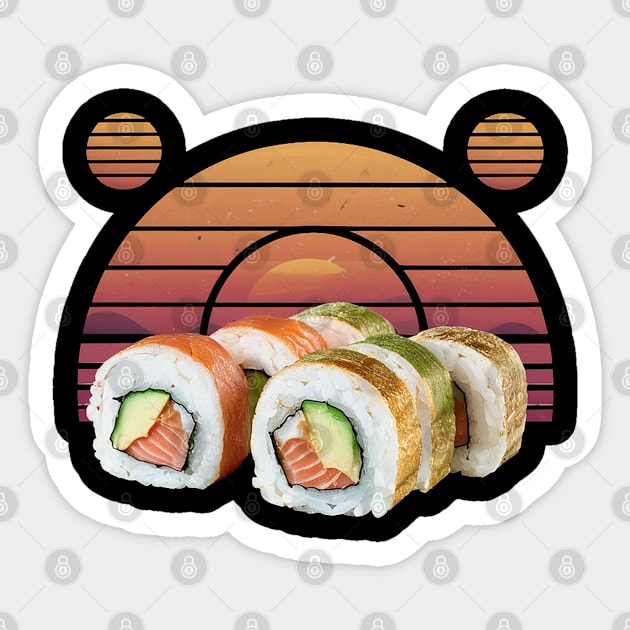 Retro sushi with vintage sunset for sushi lovers Sticker by Spaceboyishere